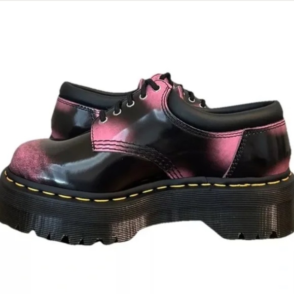 DR. Doc Martens 8053 Distressed Leather Quad Platform Oxford Shoe Black Pink W5 - Picture 3 of 5
